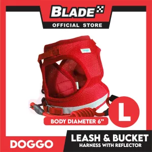 Doggo Leash and Bucket Harness with Reflector Large (Red) Perfect Set for Your Dog