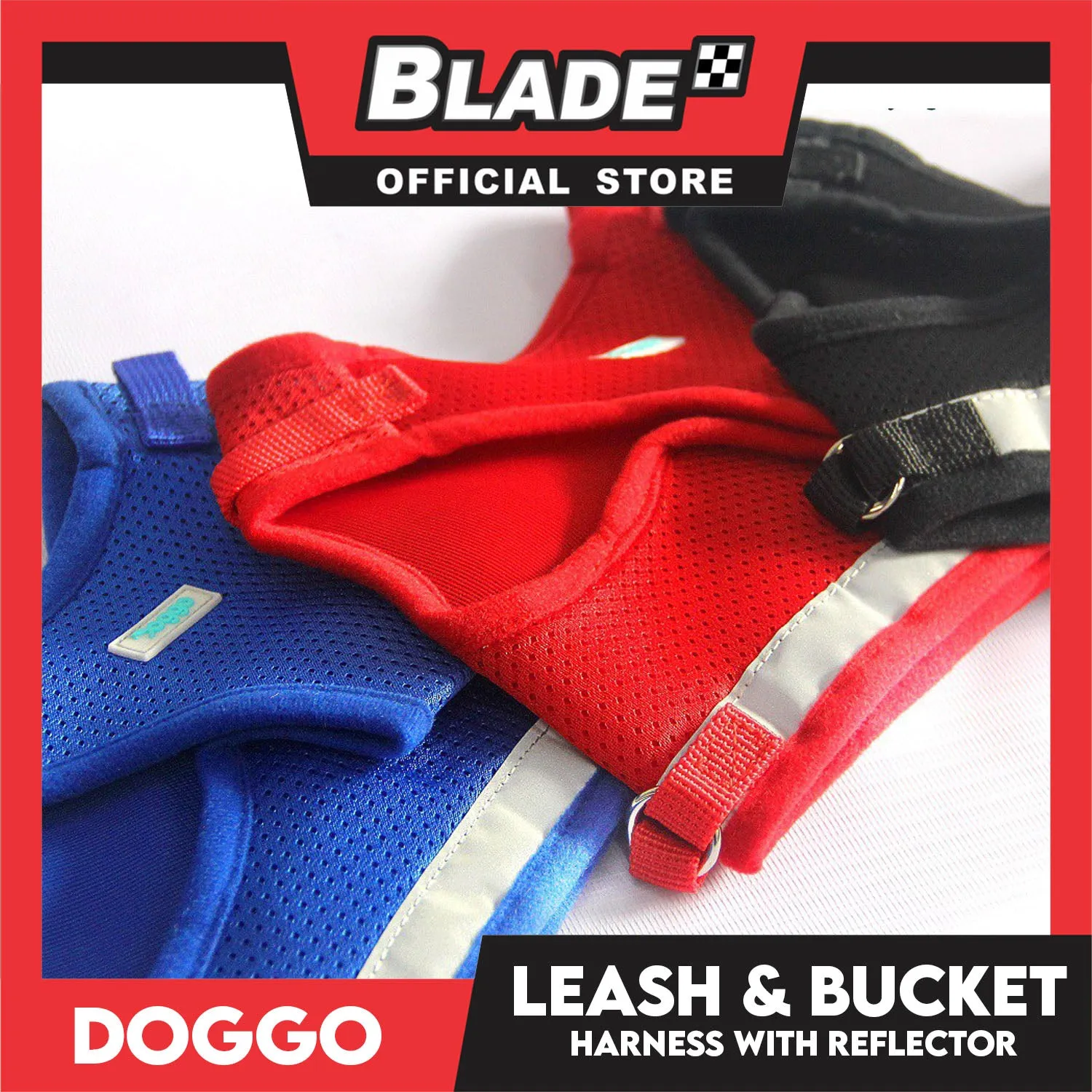 Doggo Leash and Bucket Harness with Reflector Large (Red) Perfect Set for Your Dog