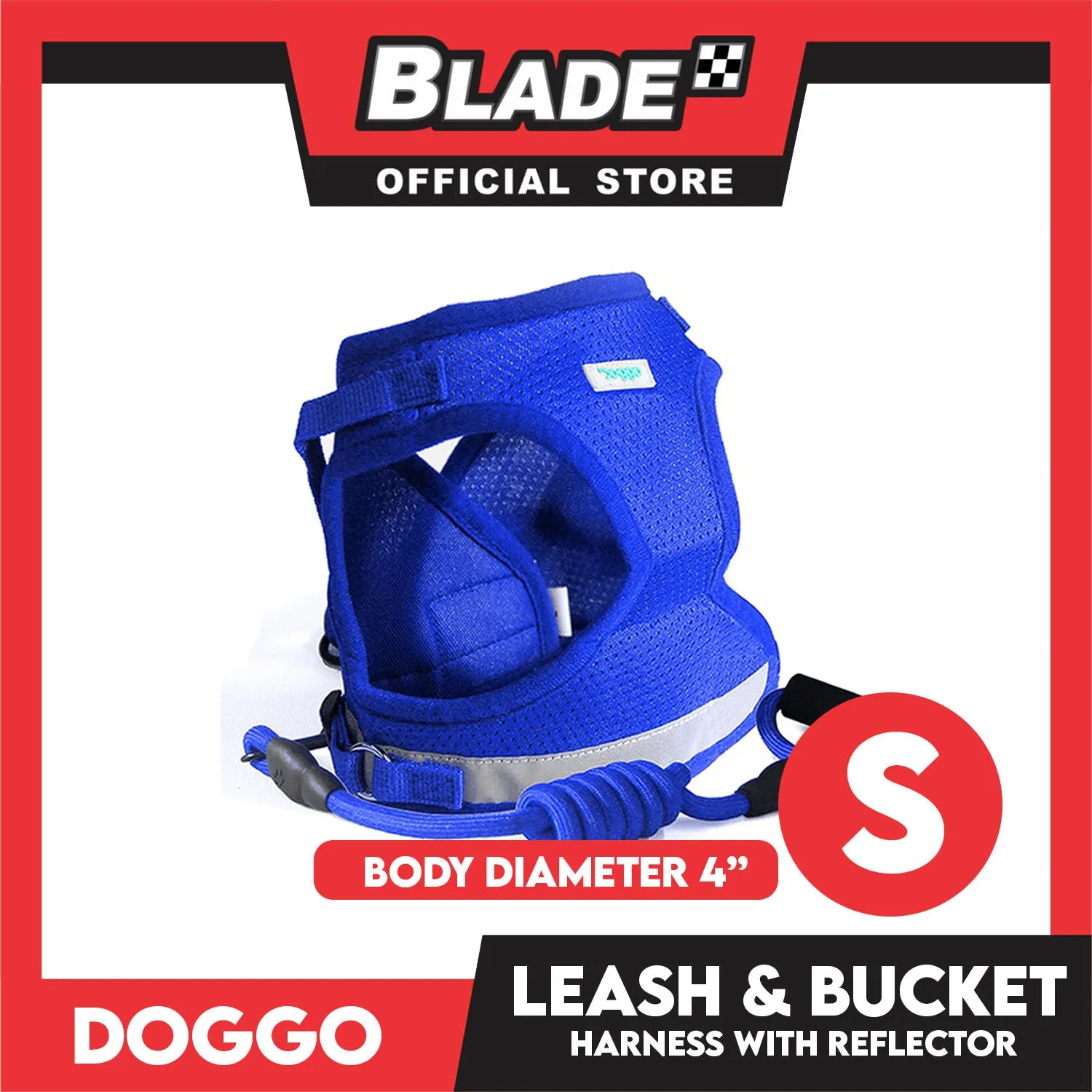 Doggo Leash and Bucket Harness with Reflector Small (Blue) Perfect Set for Your Dog