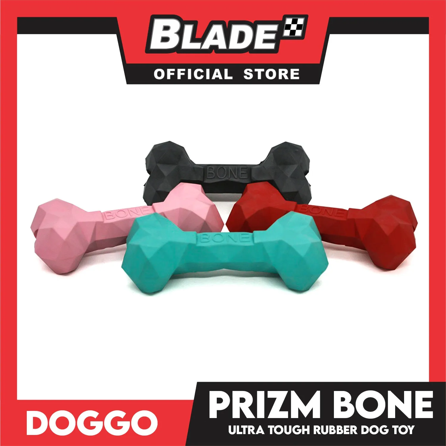 Doggo Prizm Bone Pink Color 6.5' ' (Large Size) Ultra Tough Rubber Dog Toy
