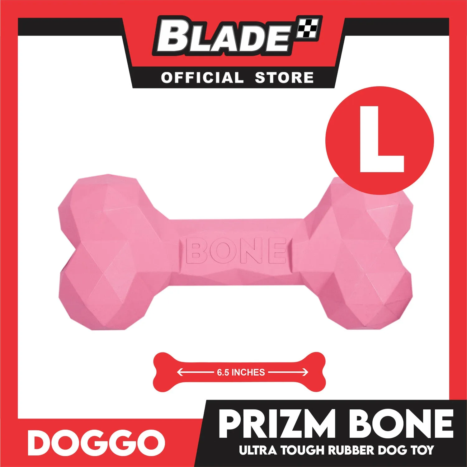 Doggo Prizm Bone Pink Color 6.5' ' (Large Size) Ultra Tough Rubber Dog Toy