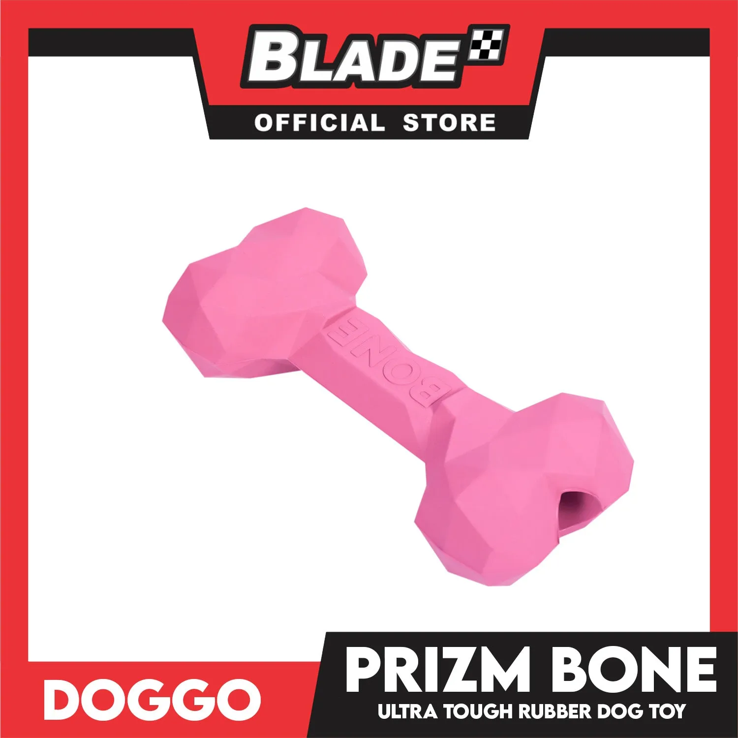 Doggo Prizm Bone Pink Color 6.5' ' (Large Size) Ultra Tough Rubber Dog Toy