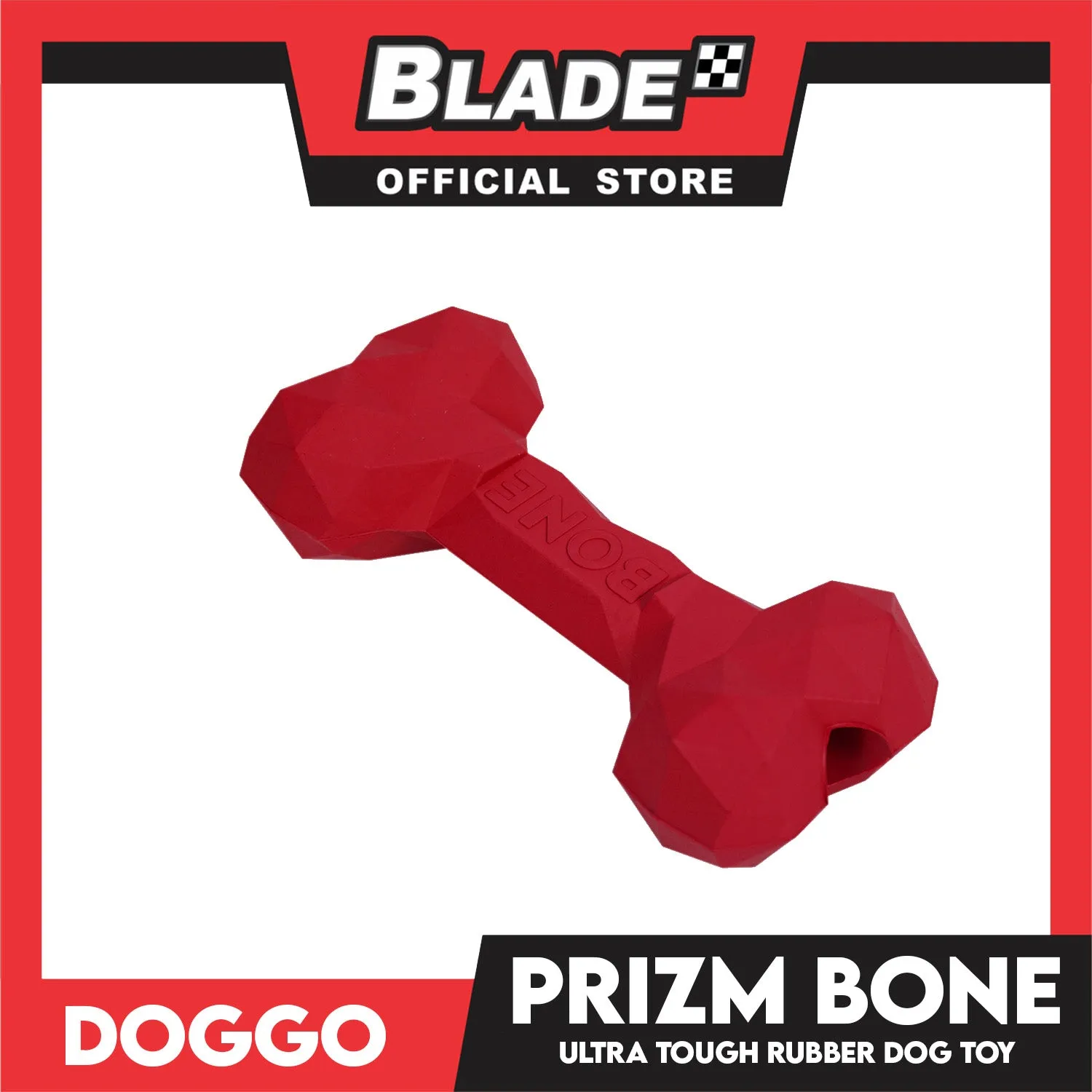 Doggo Prizm Bone Red Color 4.5' ' (Small Size) Ultra Tough Rubber Dog Toy