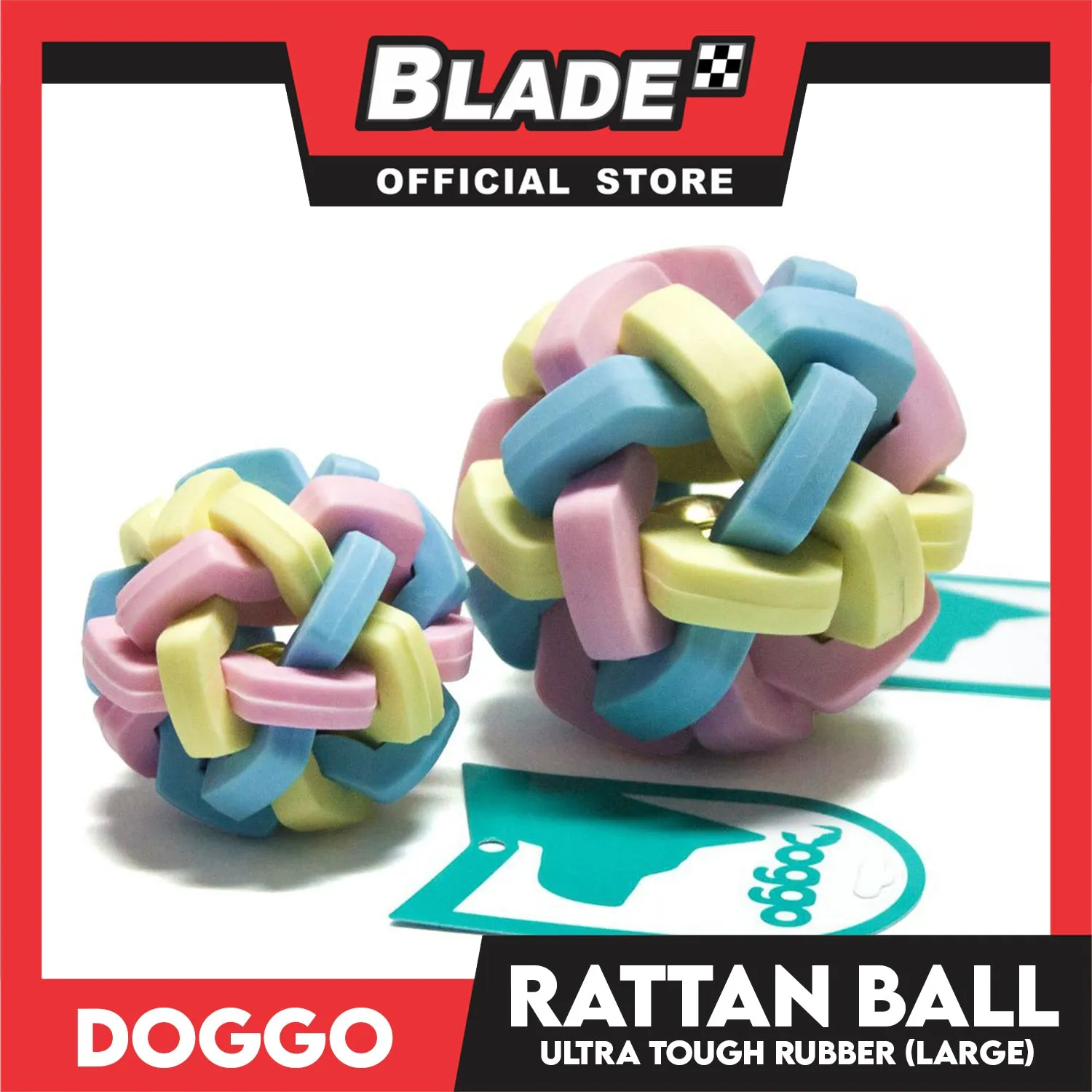 Doggo Rattan Ball Rubber with Bell (Large) Toy for Dog