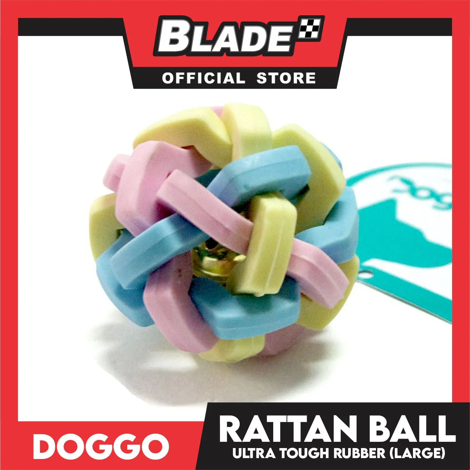 Doggo Rattan Ball Rubber with Bell (Large) Toy for Dog