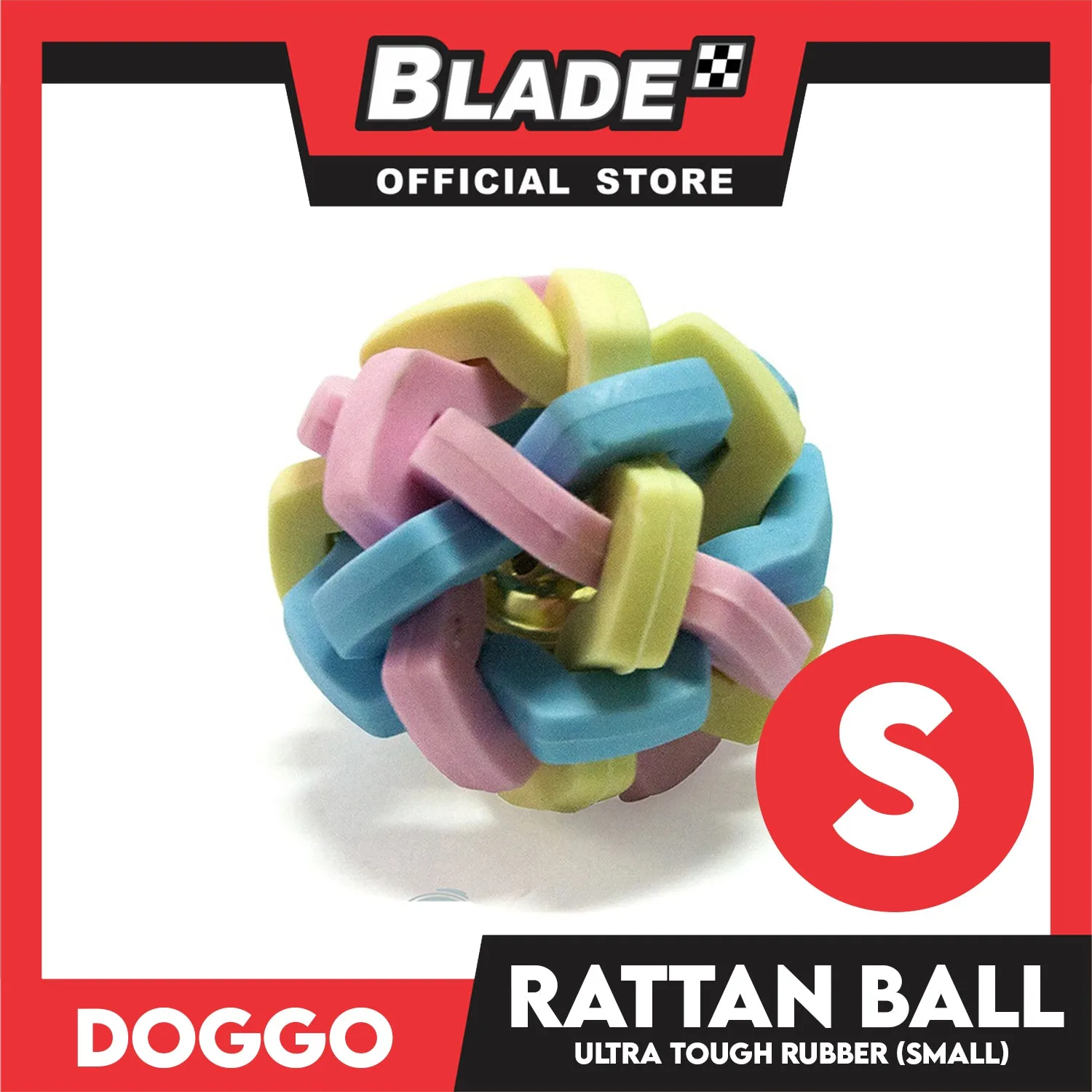 Doggo Rattan Ball Rubber with Bell (Small) Toy for Dog