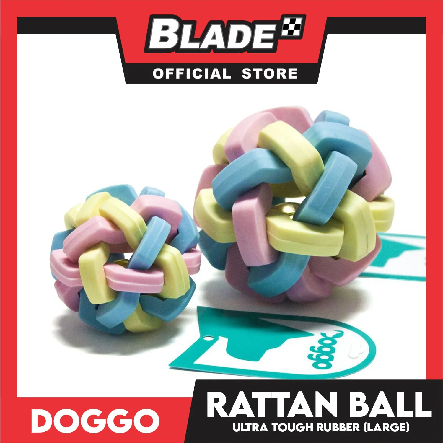 Doggo Rattan Ball Rubber with Bell (Small) Toy for Dog