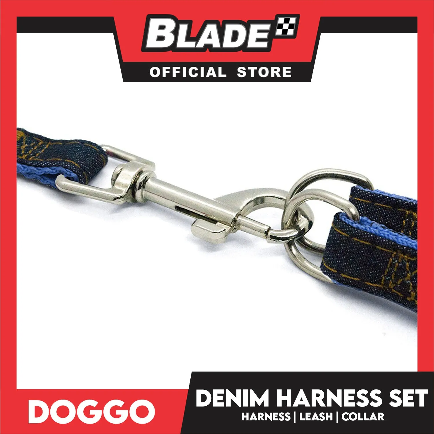 Doggo Strong Harness Set Denim Design Extra Small (Pink) Harness, Leash and Collar for Your Dog