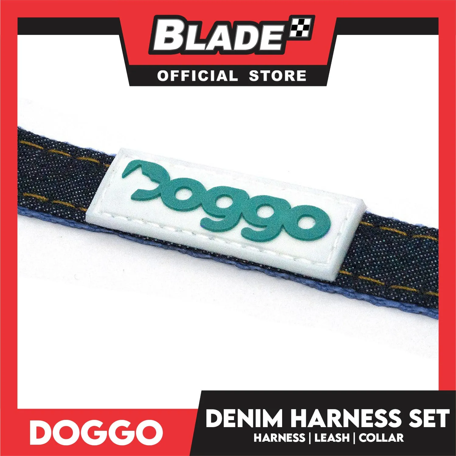 Doggo Strong Harness Set Denim Design Extra Small (Pink) Harness, Leash and Collar for Your Dog