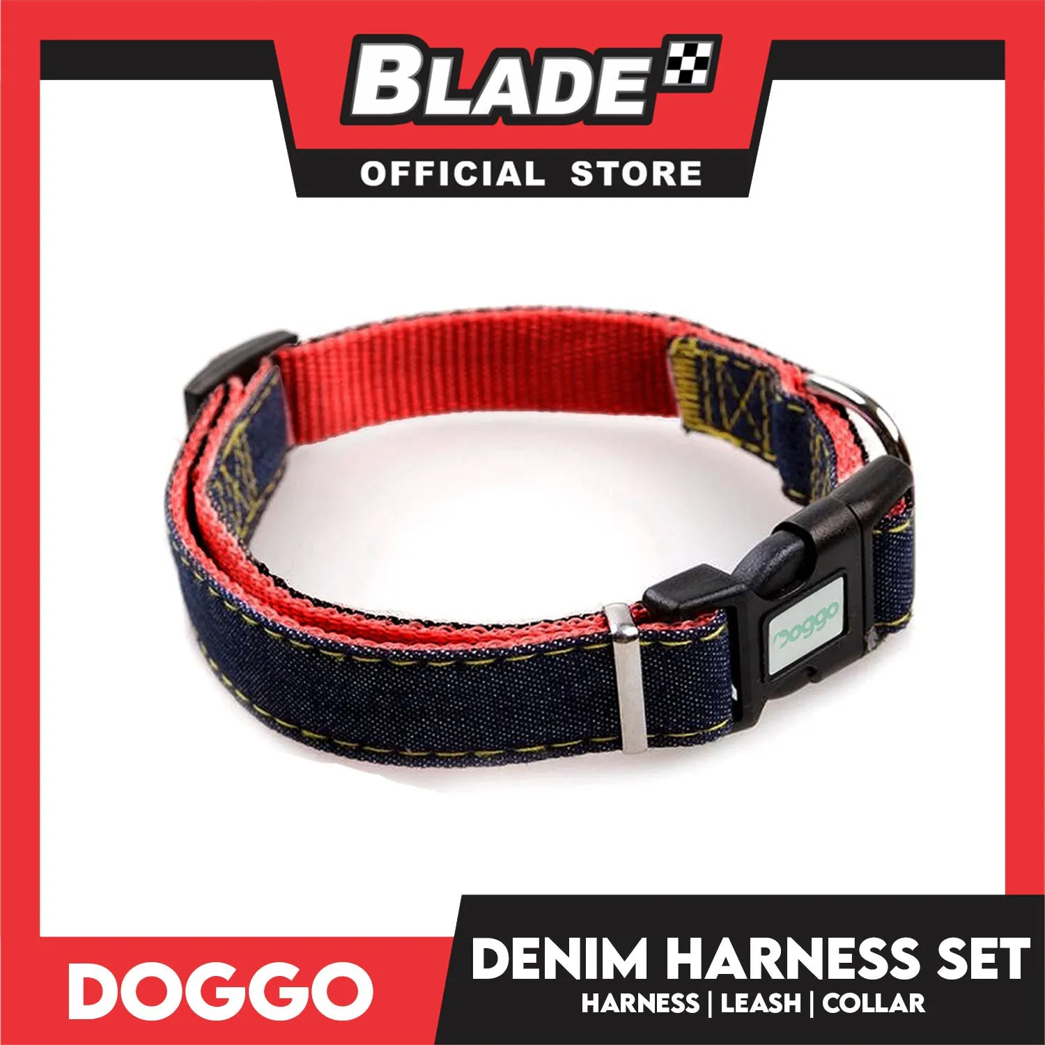 Doggo Strong Harness Set Denim Design Extra Small (Pink) Harness, Leash and Collar for Your Dog