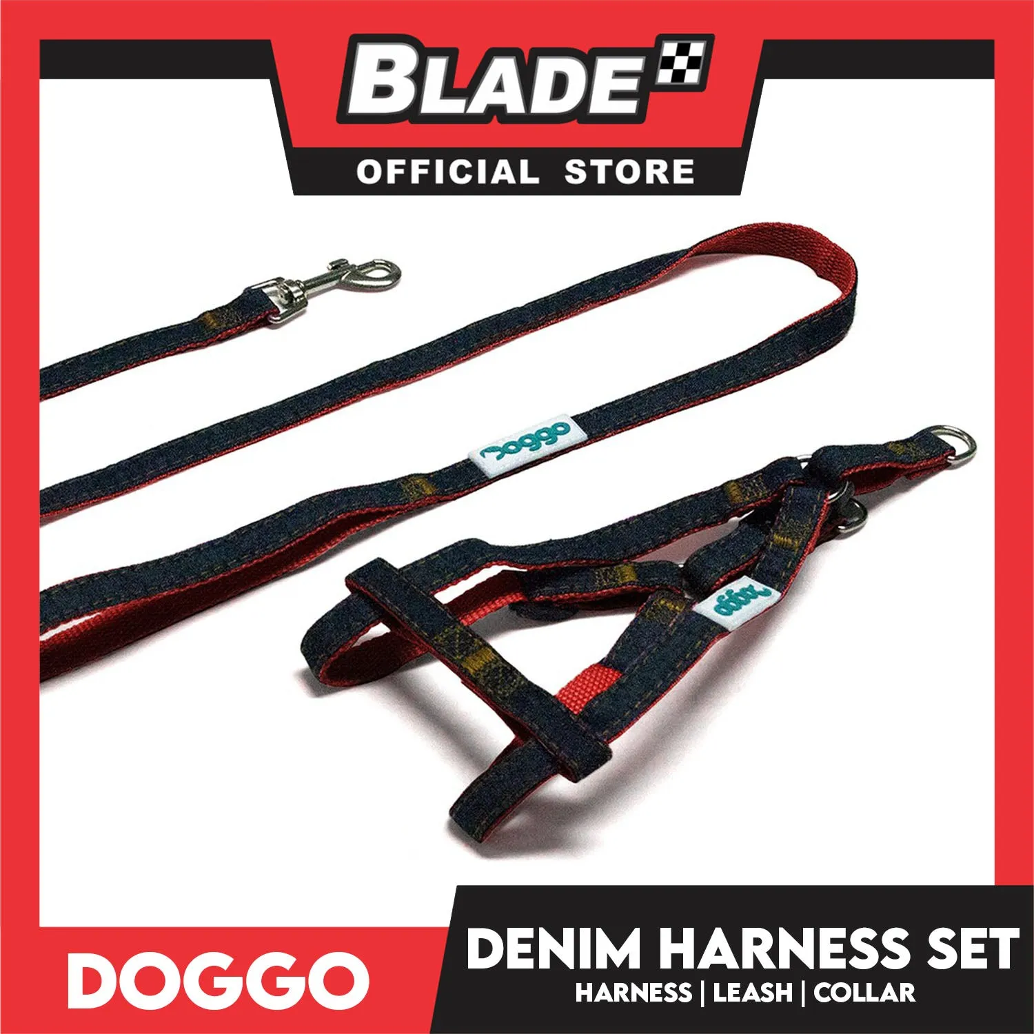 Doggo Strong Harness Set Denim Design Extra Small (Pink) Harness, Leash and Collar for Your Dog