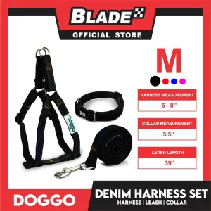 Doggo Strong Harness Set Denim Design Medium (Black) Harness, Leash and Collar for Your Dog