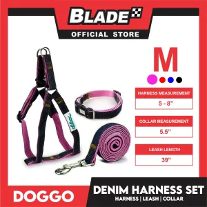 Doggo Strong Harness Set Denim Design Medium (Red) Harness, Leash and Collar for Your Dog