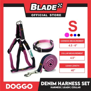 Doggo Strong Harness Set Denim Design Small (Red) Harness, Leash and Collar for Your Dog