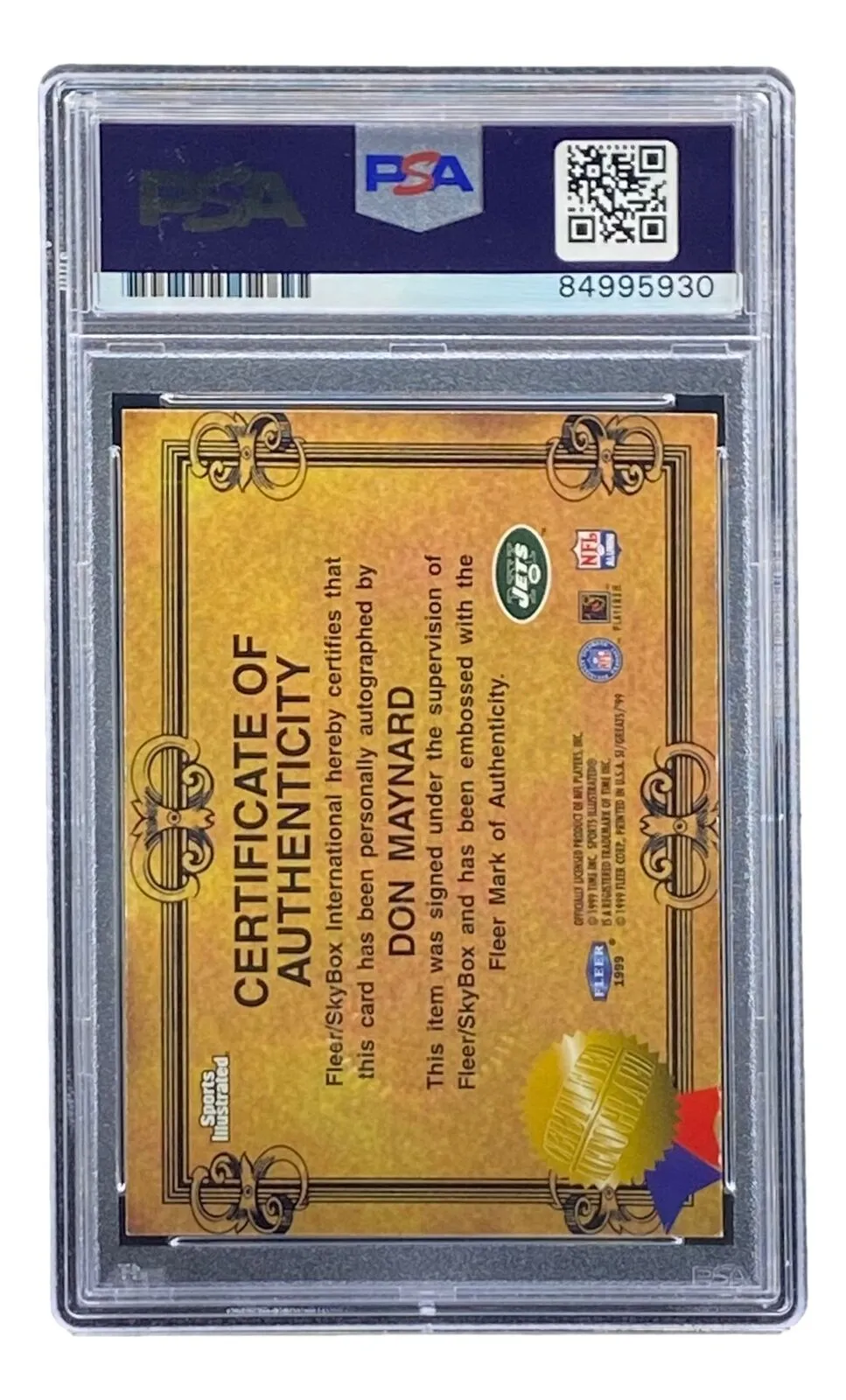 Don Maynard Signed NY Jets 1999 Fleer Sports Illustrated Trading Card PSA/DNA