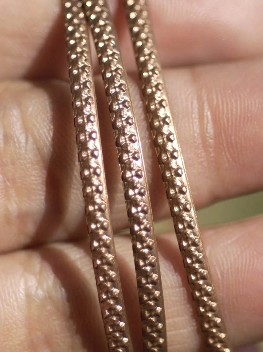 Double dot patterned wire 2.6mm gallery wire for making rings, solid copper, raw brass, pure bronze