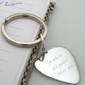 Engraved Guitar Pick Keychain - Gifts for Men