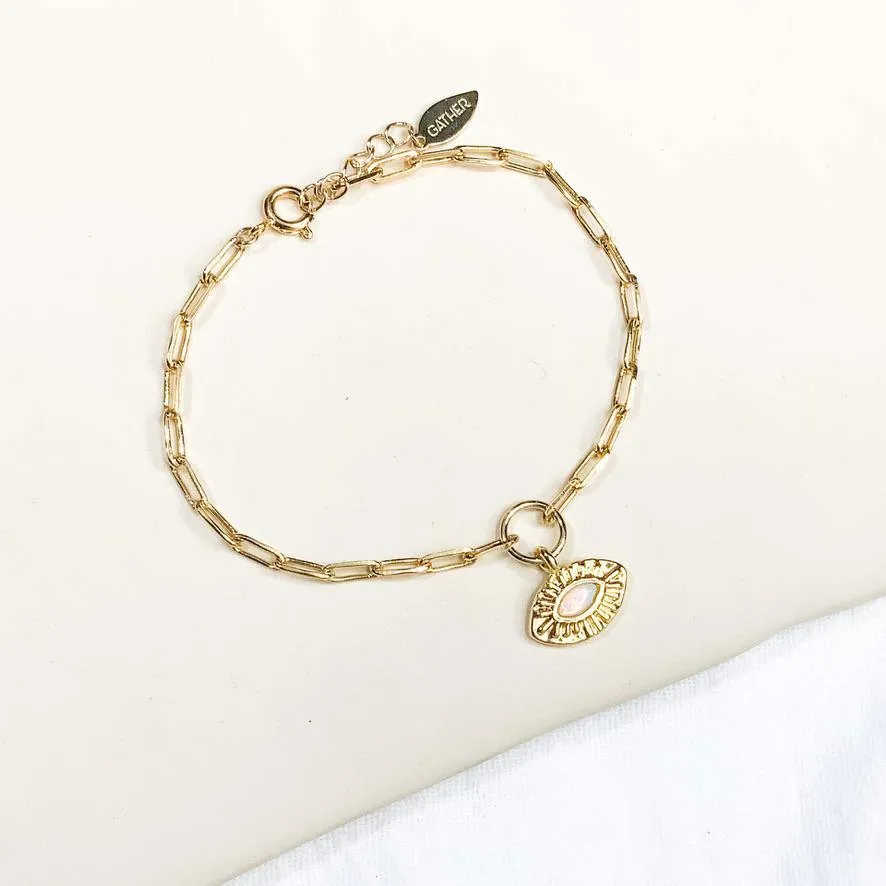 Evil Eye Paperclip Chain Bracelet - Gold