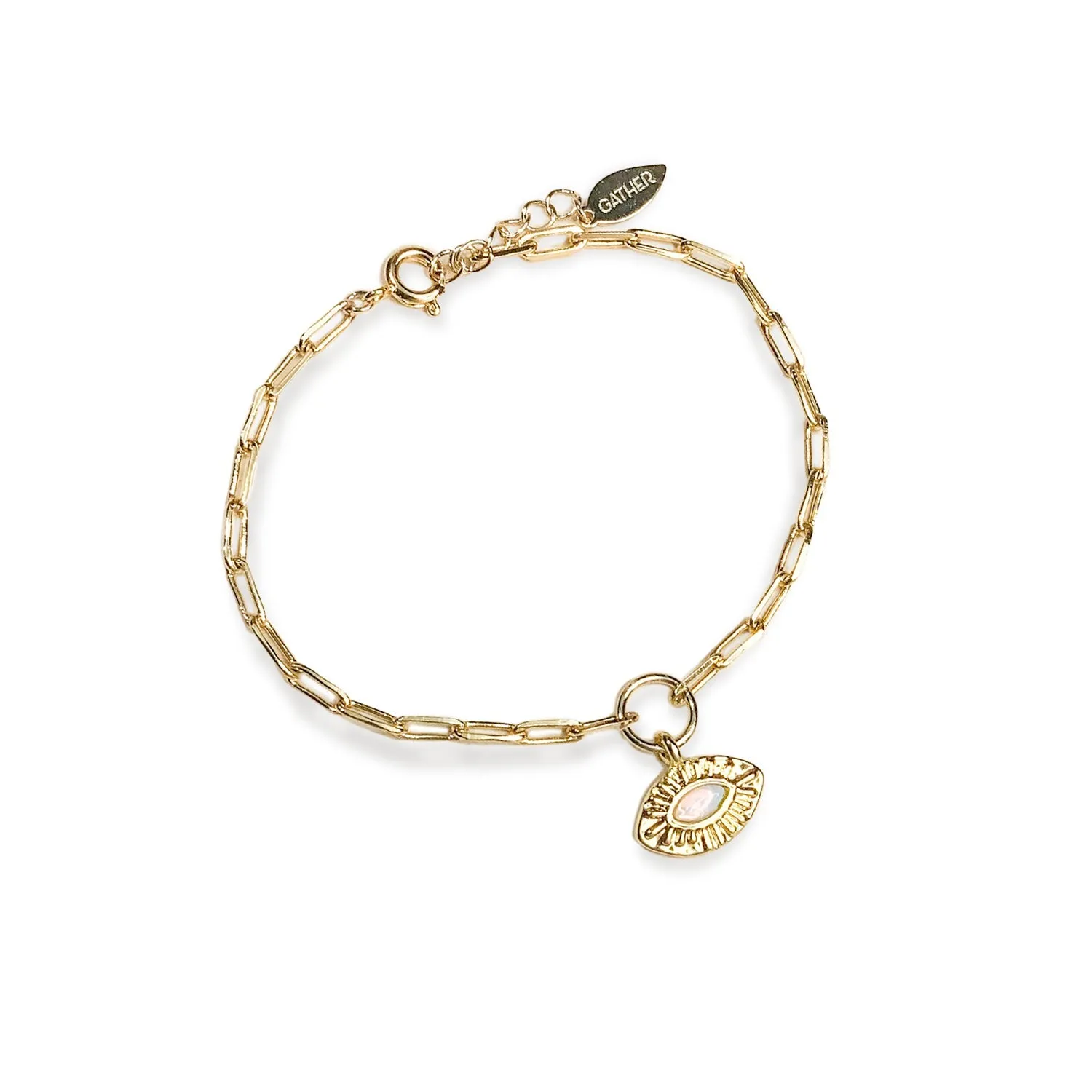 Evil Eye Paperclip Chain Bracelet - Gold