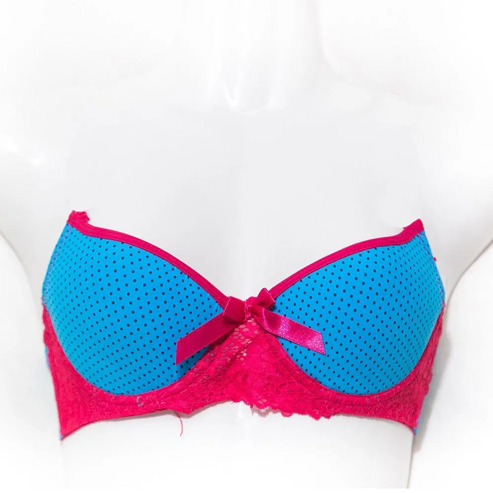 Fancy Bra - Blue & Red - Polka Dotted Pushup Bra