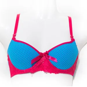 Fancy Bra - Blue & Red - Polka Dotted Pushup Bra
