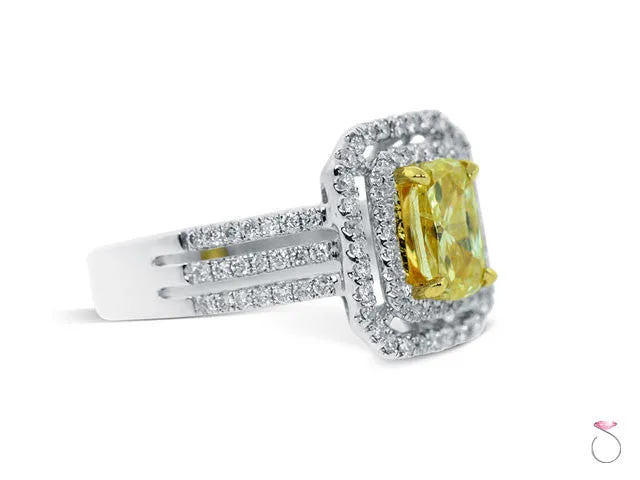 Fancy Intense Yellow Cushion Diamond Ring 1.40ctw in 18K