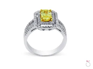Fancy Intense Yellow Cushion Diamond Ring 1.40ctw in 18K
