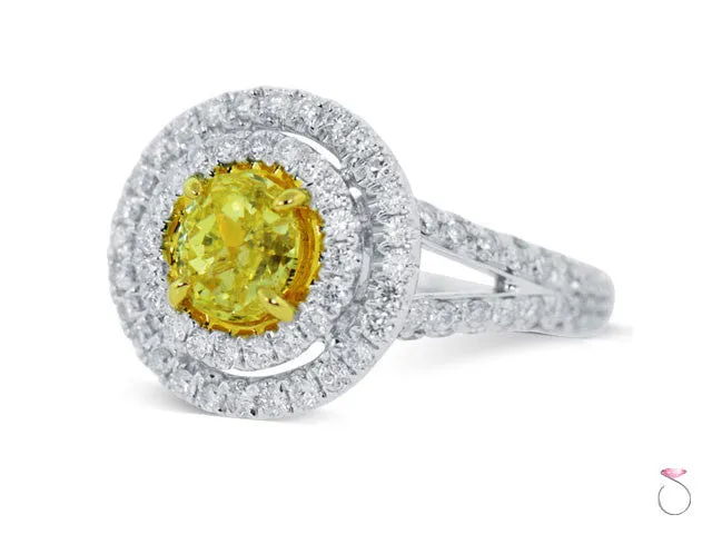 Fancy Intense Yellow Diamond 2.68 ctw. Double Diamond Halo Ring