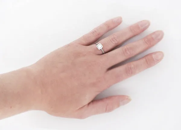 Filigree Scrolls Engraved White Sapphire Engagement Ring in 14 Karat White Gold