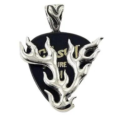 Flame Guitar Pick Holder Sterling Silver Pendant