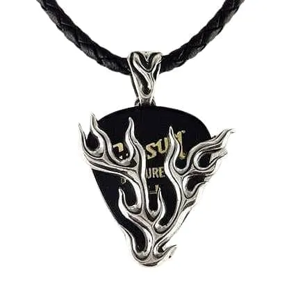 Flame Guitar Pick Holder Sterling Silver Pendant