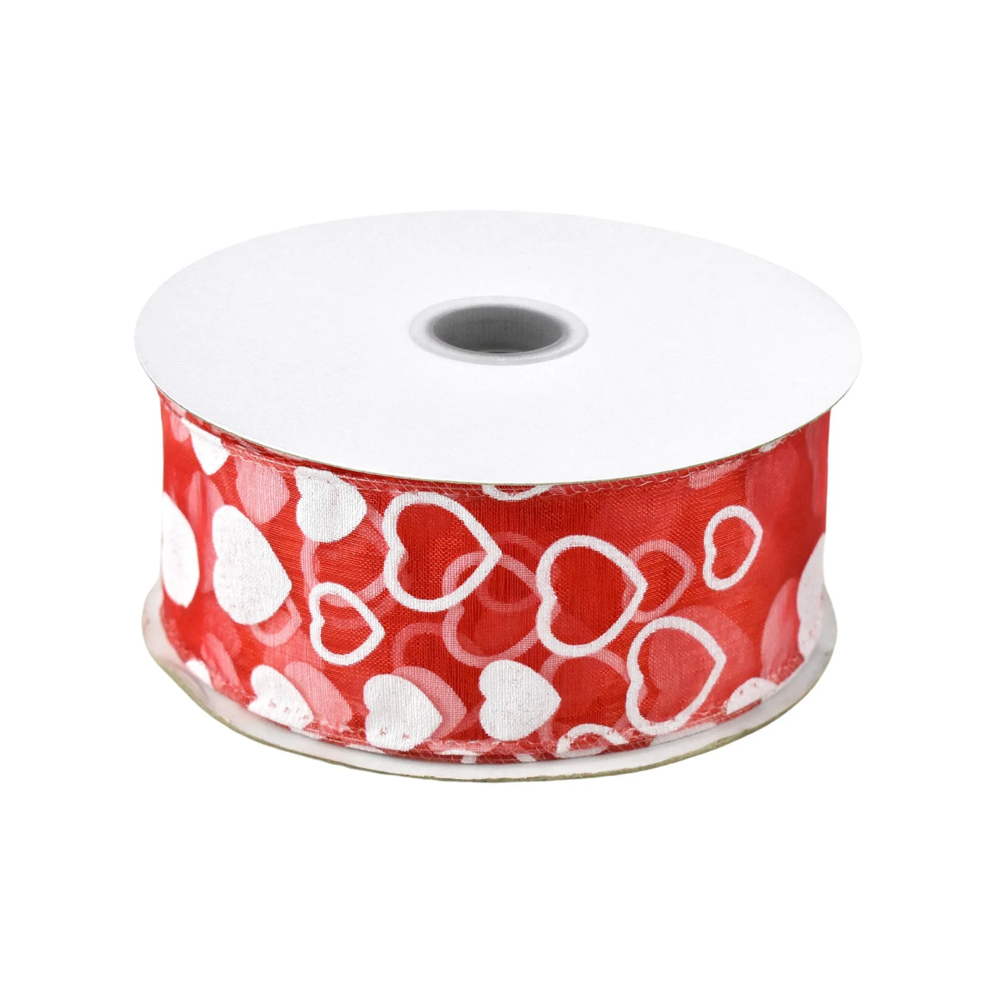 Flocked Heart Organza Ribbon Wired Edge, 1-1/2-inch, 25-yard