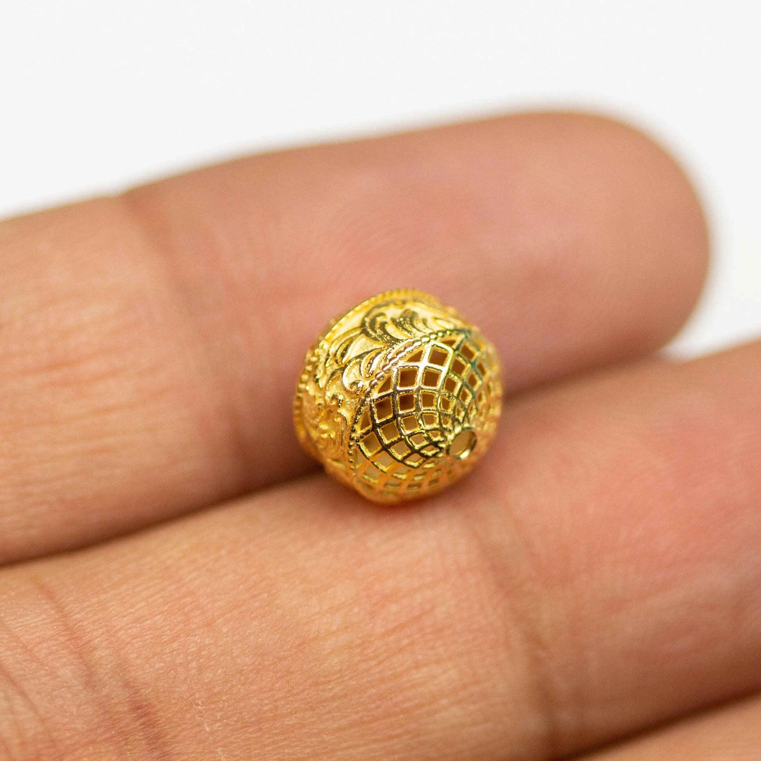 Floral Designer Solid Gold 14k 18k Handmade Gold Spacer Bead Jewelry Making Supply available in 7mm 9mm 12mm