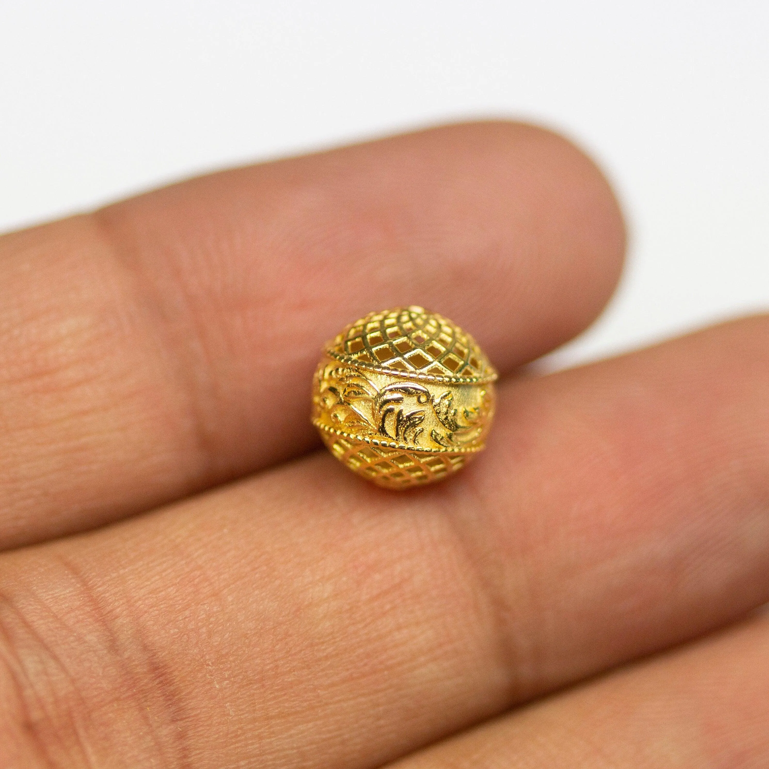 Floral Designer Solid Gold 14k 18k Handmade Gold Spacer Bead Jewelry Making Supply available in 7mm 9mm 12mm