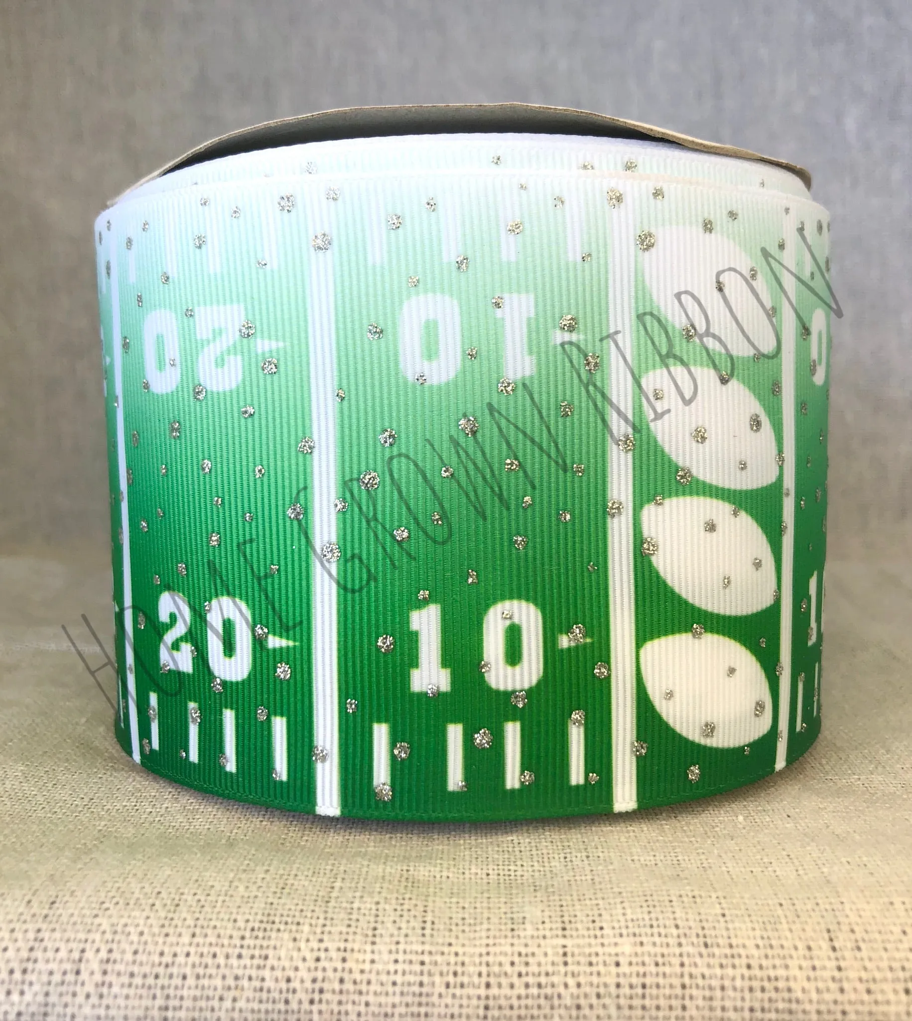 Football Field with Silver Glitter Sparkles USDR Ribbon - 3 Inch