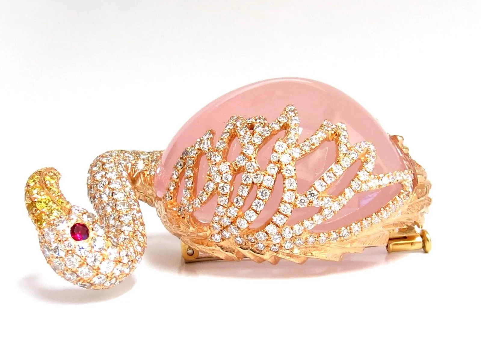GIA 178ct Natural Rose Quartz Artisan Sexy Flamingo Brooch pin 18kt
