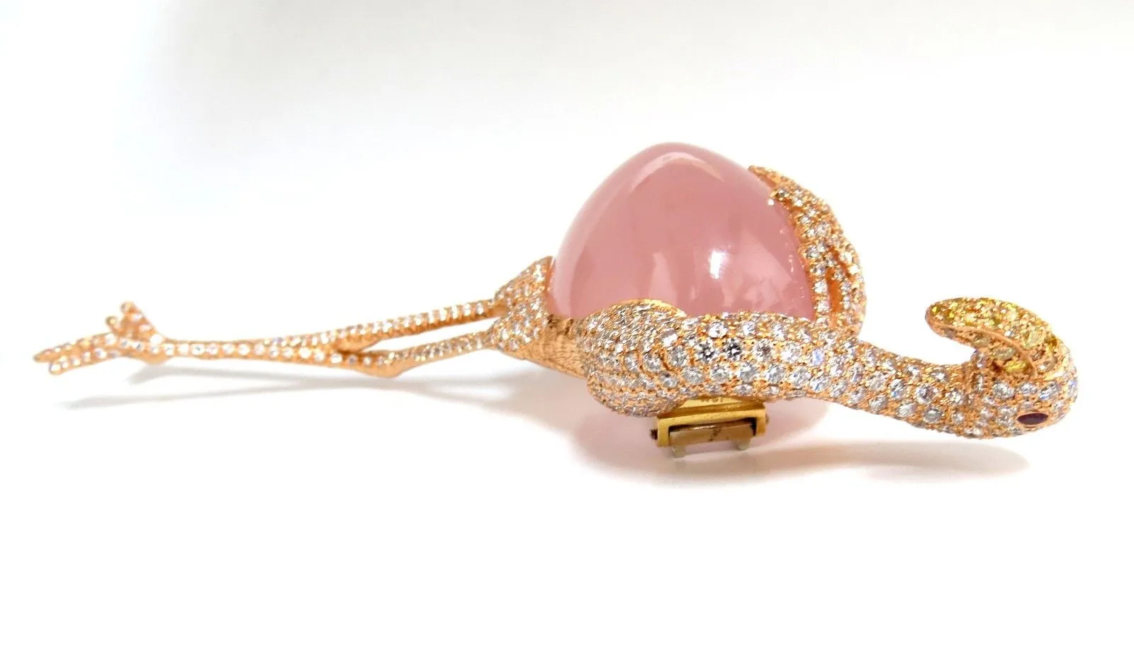GIA 178ct Natural Rose Quartz Artisan Sexy Flamingo Brooch pin 18kt