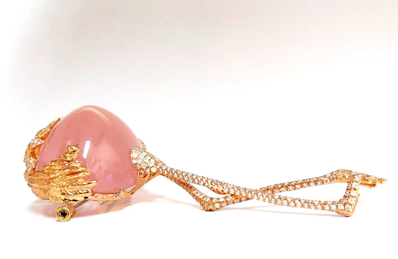 GIA 178ct Natural Rose Quartz Artisan Sexy Flamingo Brooch pin 18kt