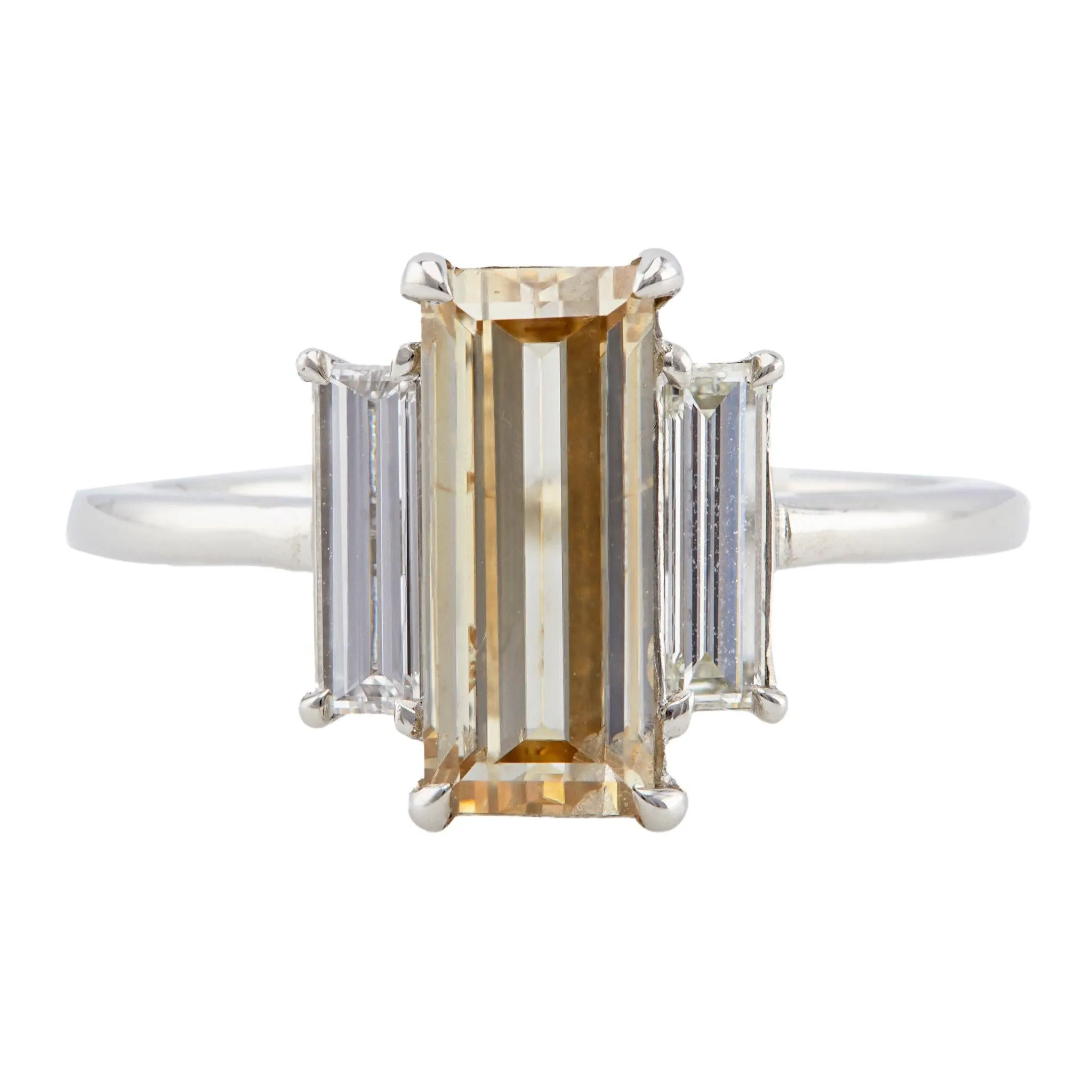 GIA 2.00 Carat Fancy Color Diamond Platinum Three Stone Ring