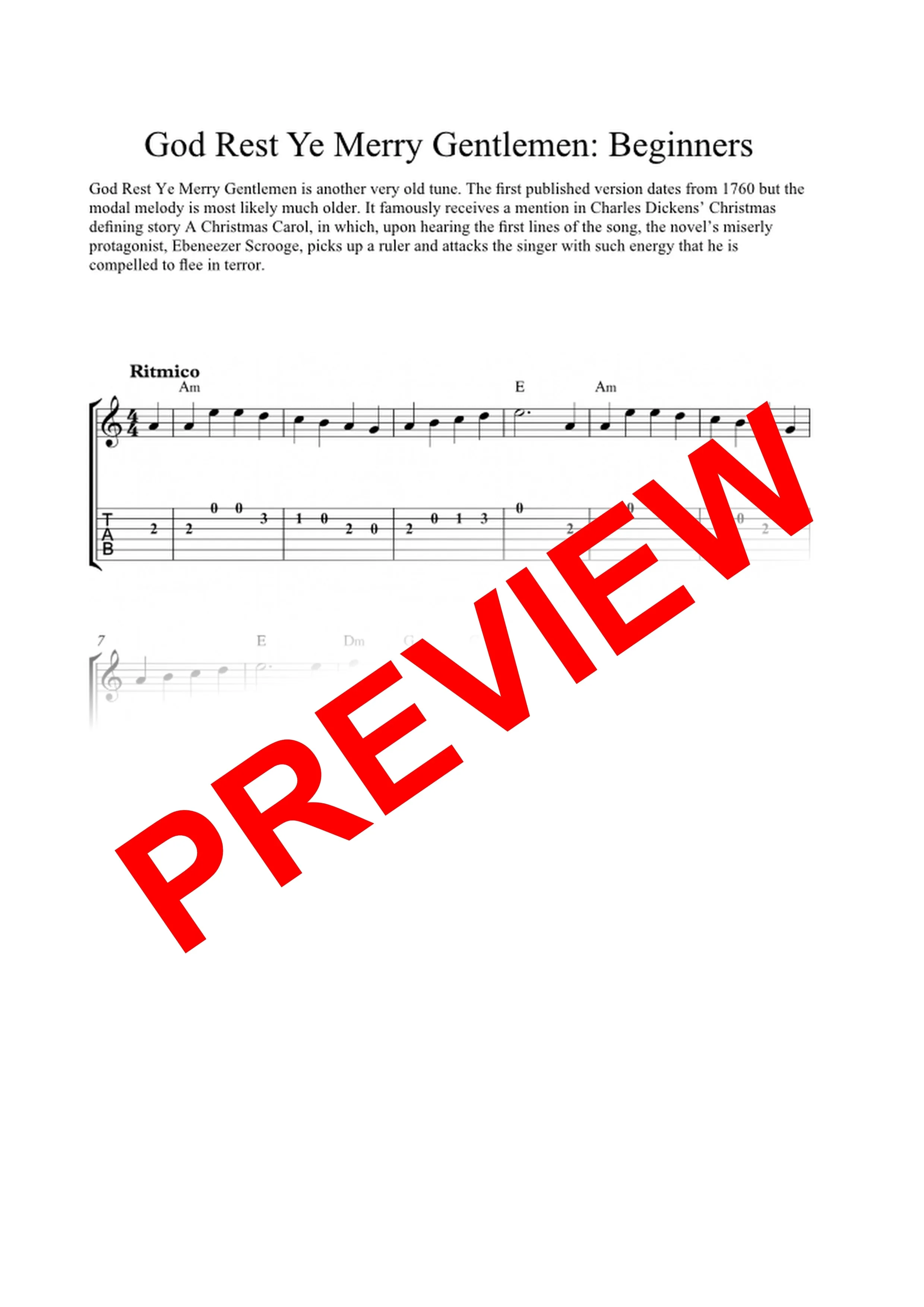 God Rest Ye Merry Gentlemen: PDF Combined Versions for guitar - Sheet Music Download