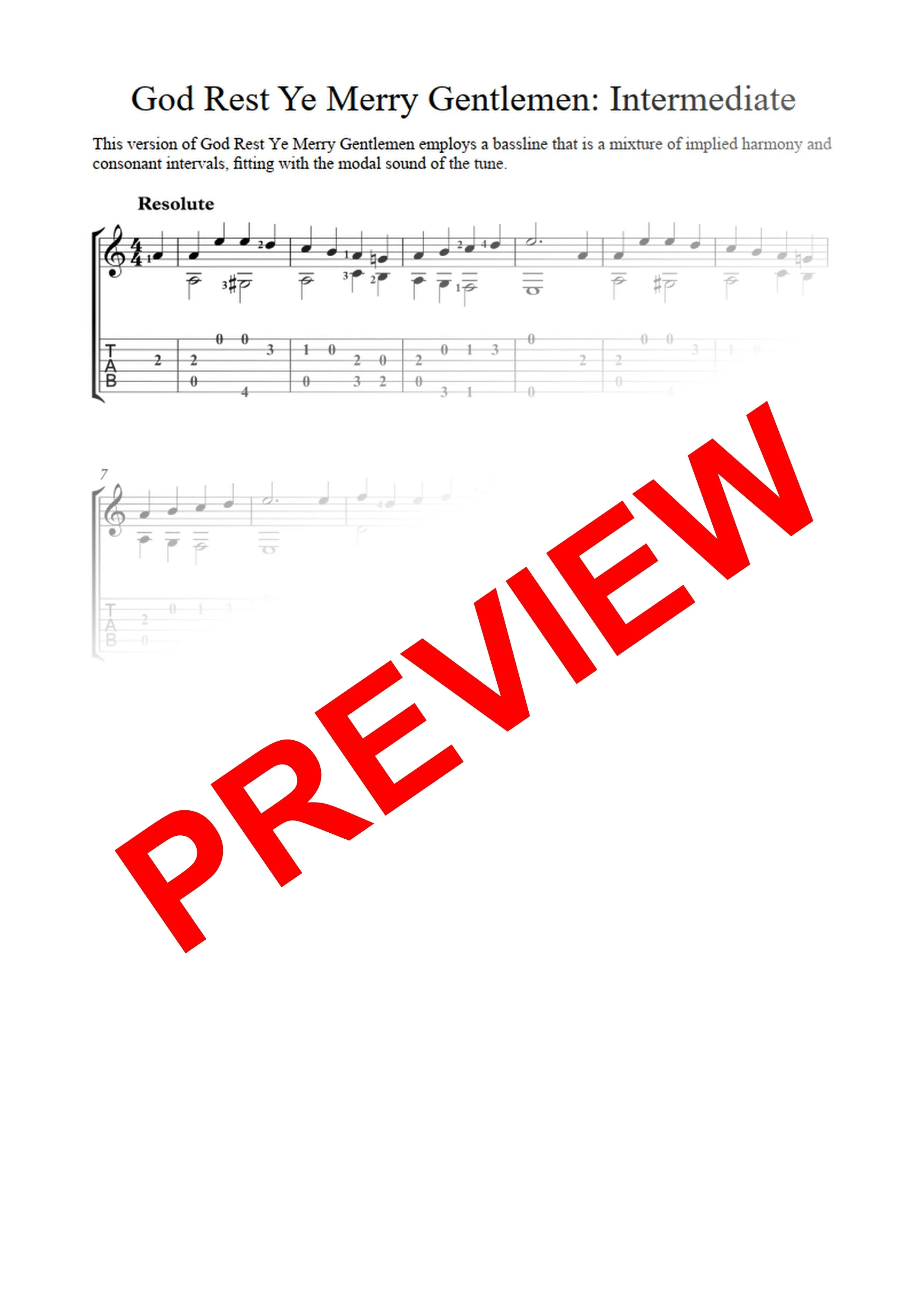 God Rest Ye Merry Gentlemen: PDF Intermediate Version for guitar - Sheet Music Download