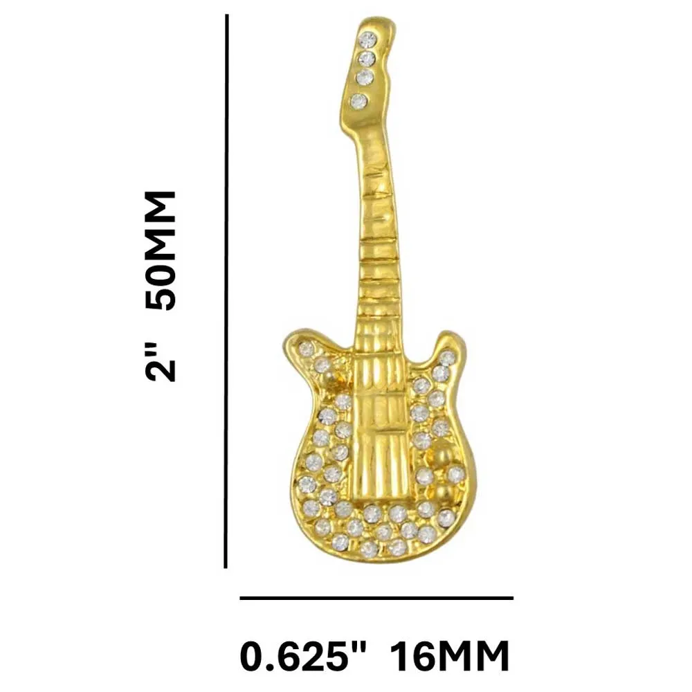 Gold-plated and Clear Crystal Guitar Brooch Pin - PRM349