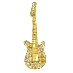 Gold-plated and Clear Crystal Guitar Brooch Pin - PRM349