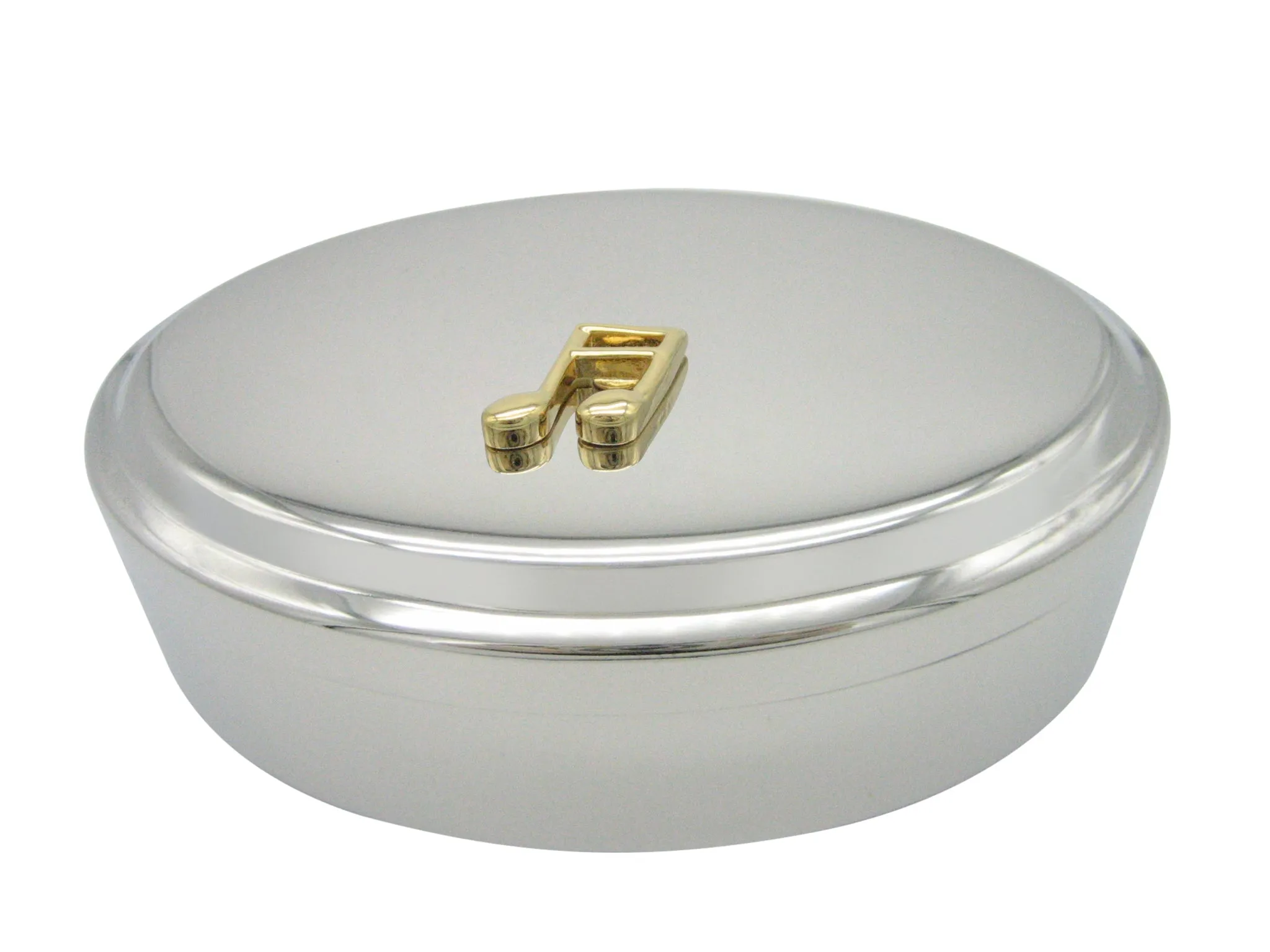 Gold Toned Quaver Music Note Pendant Oval Trinket Jewelry Box