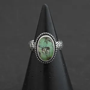 Green Bamboo Mountain Turquoise Ring in Sterling Silver - Size 10.5