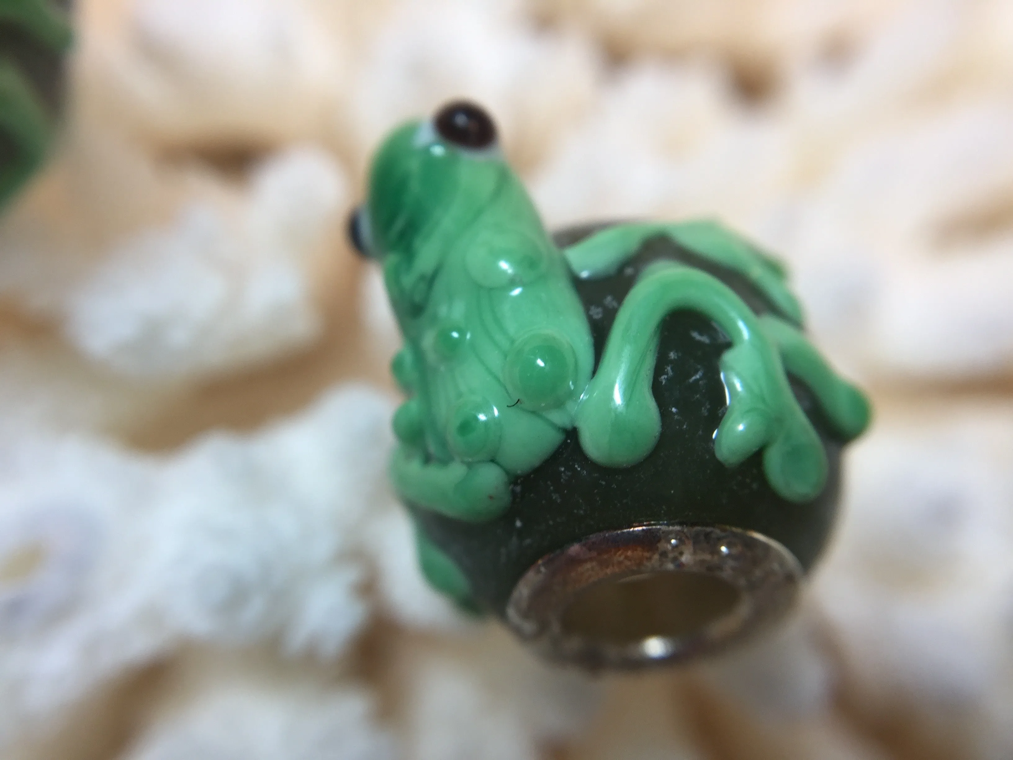 GREEN TOAD- European Lampwork Glass TOAD Bead, GREEN TOAD