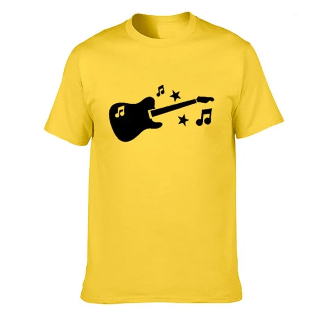 Guitar Music Notes Stars T Shirt Cotton Short Sleeve Tops SJA9