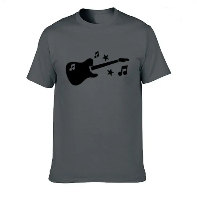 Guitar Music Notes Stars T Shirt Cotton Short Sleeve Tops SJA9