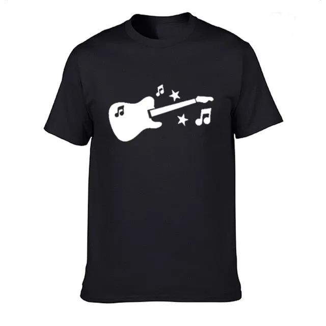 Guitar Music Notes Stars T Shirt Cotton Short Sleeve Tops SJA9