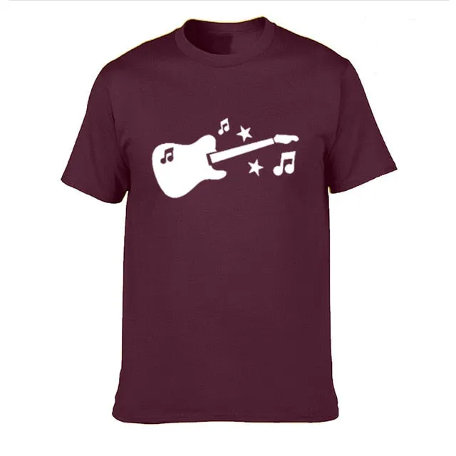 Guitar Music Notes Stars T Shirt Cotton Short Sleeve Tops SJA9